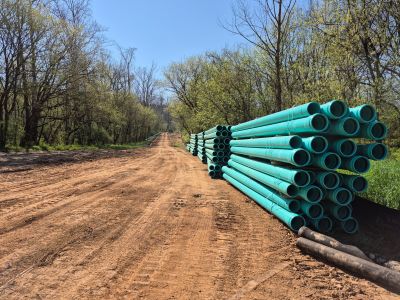 Pipes staged for installation 3/27/2026